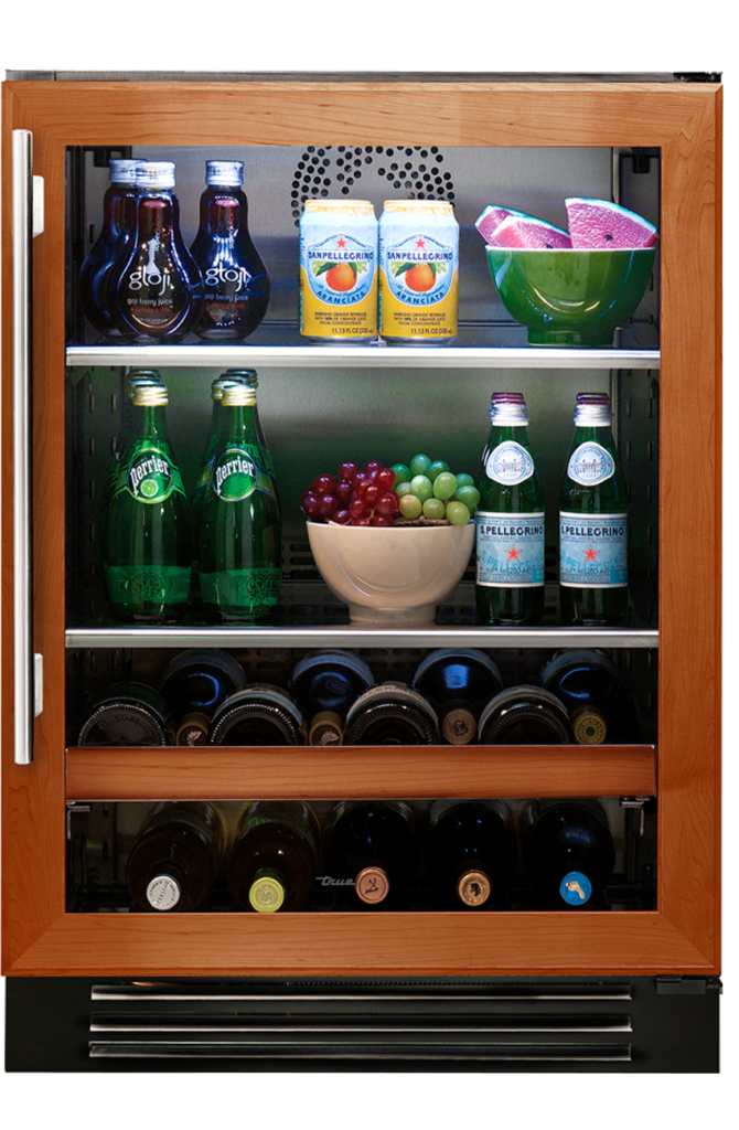 Undercounter beverage center with overlay panel