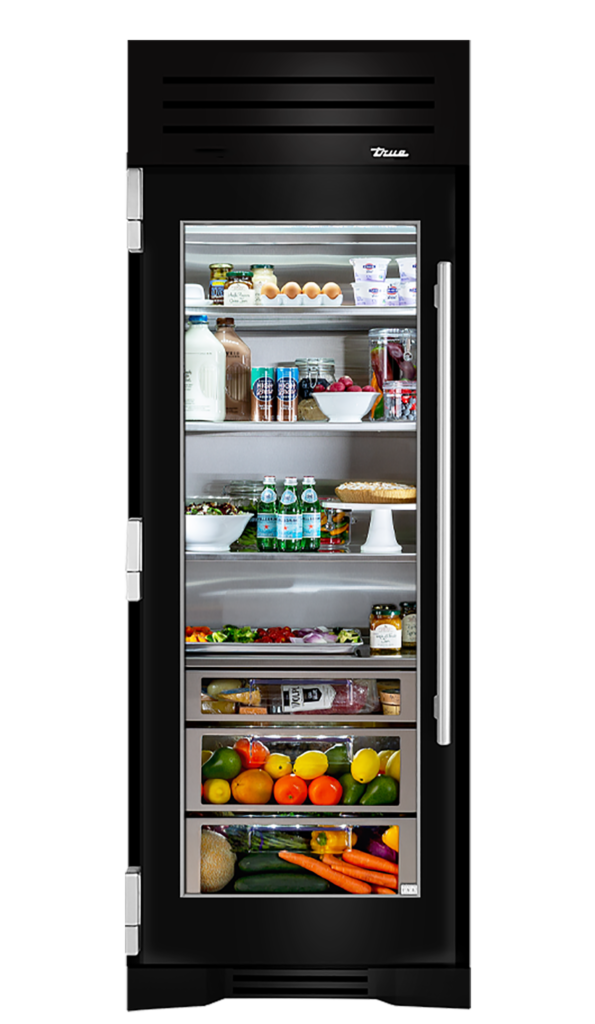 30" Glass Door Refrigerator Column in Gloss Black