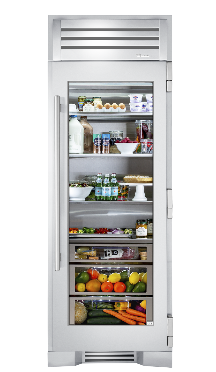 36″ Glass Door Refrigerator with Bottom Freezer True Residential