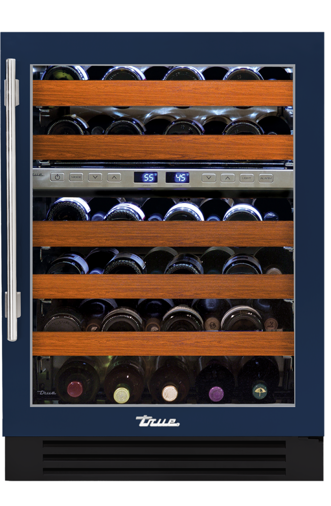 24" dual zone undercounter wine cabinet in cobalt