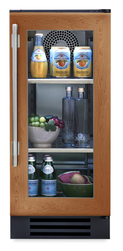 15" undercounter refrigerator with overlay and glass
