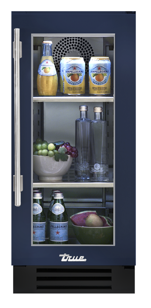 15" undercounter refrigerator in cobalt and glass