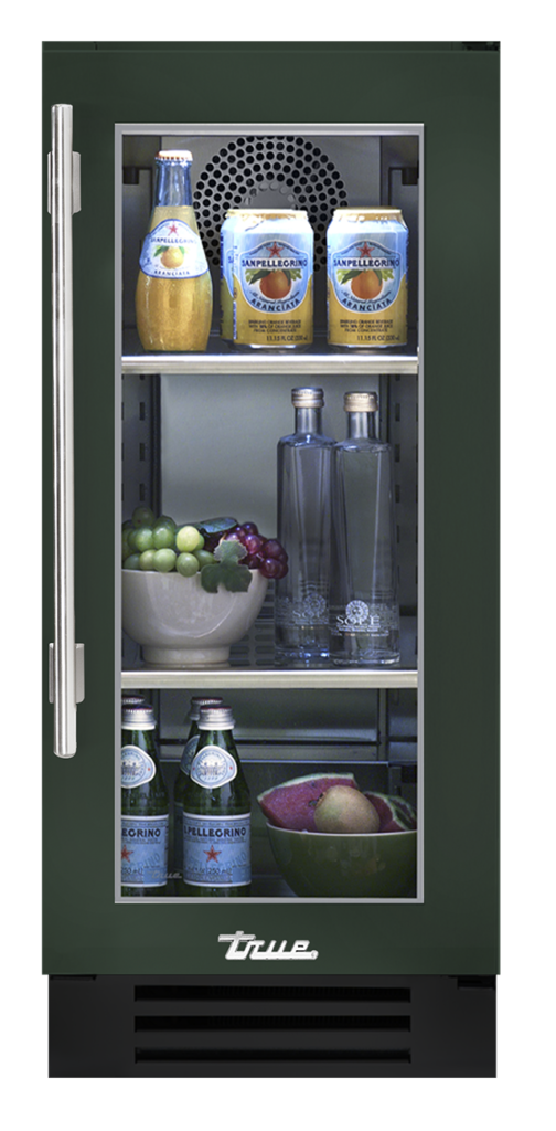 15" undercounter refrigerator in emerald and glass