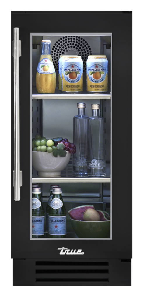 15" undercounter refrigerator in matte black and glass