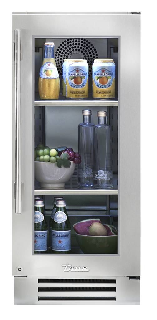 15" undercounter refrigerator in stainless and glass