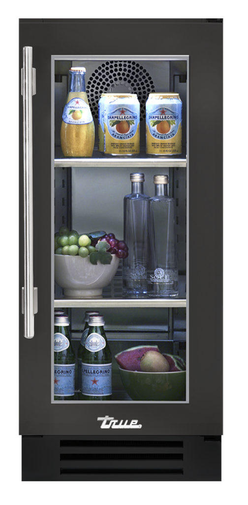 15" undercounter refrigerator in ultra matte black and glass