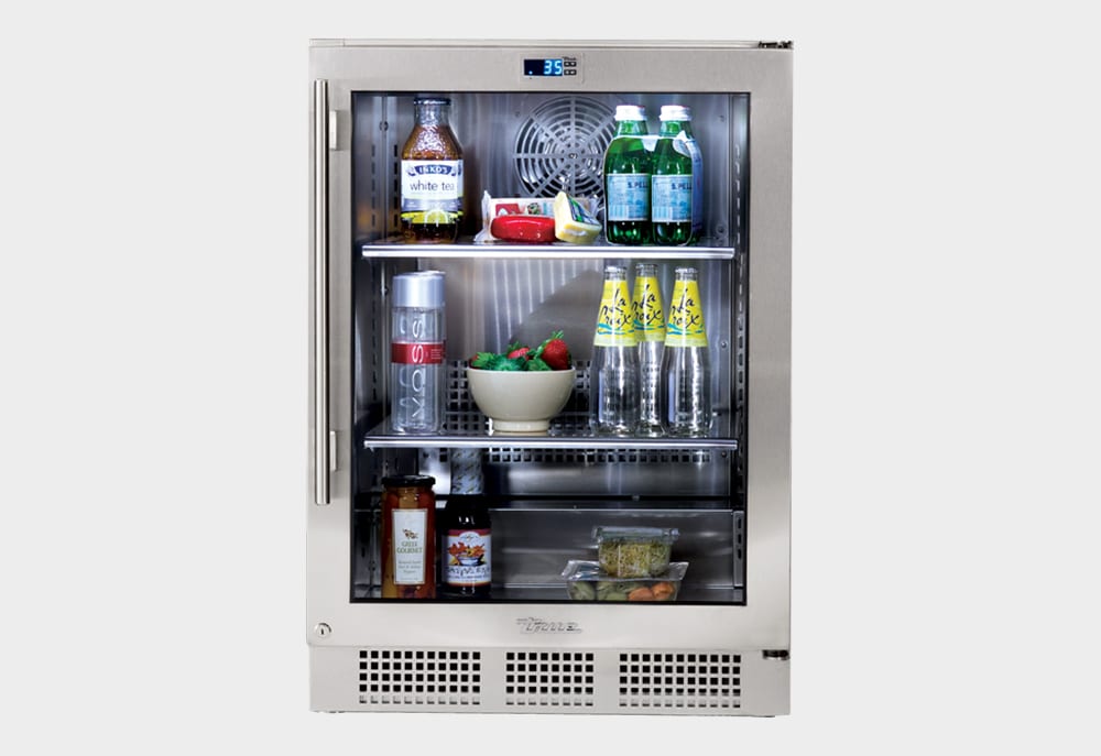 24" undercounter refrigerator in stainless and glass